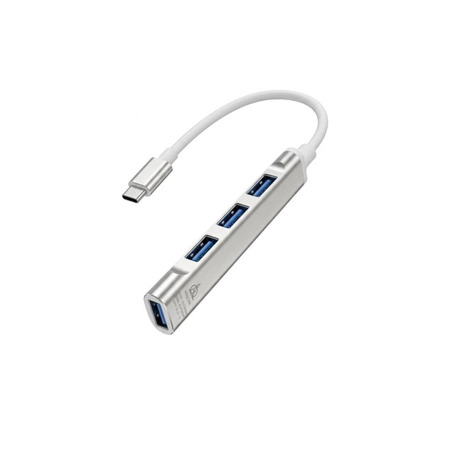 Hub Adaptador USB 3.0 y Tipo C de 4 Puertos para Laptop Plateado