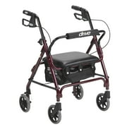 Drive Medical Aluminum Junior Rollator w/ Padded Seat, Zipper Tote Bag, Red