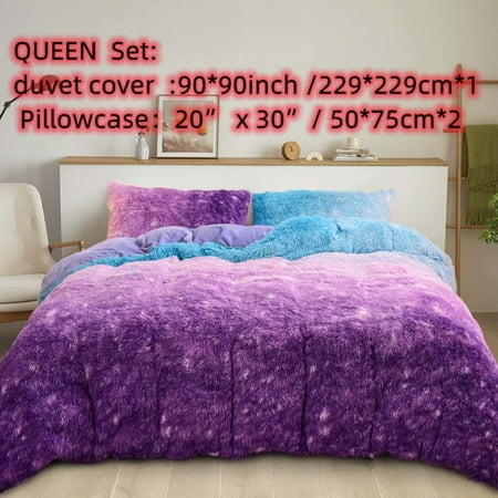 

3pcs Plush Tie-dye Print Duvet Cover Set (1 Duvet Cover + 2 Pillowcase) Shaggy Warm Bedding For Winter