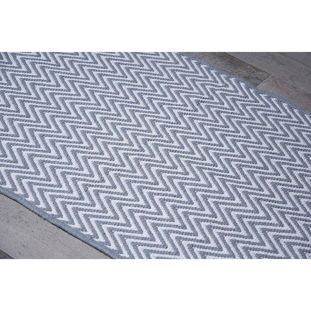 Light Gray & White Cotton Door mat Rug Indoor Outdoor 2x3' Zig Zag