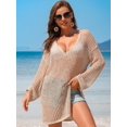 thumbnail image 4 of Alove Swimsuit Beach Coverups V Neck Cover Up Women Crochet Hollow Out Tops Side Split Swim Bikini Bathing Suit Loose Fit Beach Dress, 4 of 6