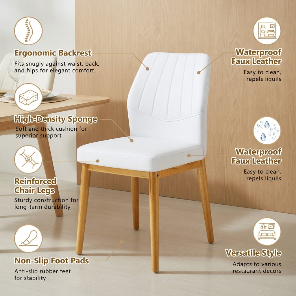 Hommoo 6-Piece Dining Chairs Set, 37 in Tall Ergonomic PU Leather Chairs with Metal Frame, Breathable Cushion & Adjustable Non-Slip Feet for Modern Dining Rooms, White & Gold