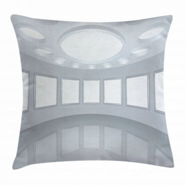 Modern Decor Throw Pillow Cushion Cover, 3D Visualization of Futuristic Interior Empty Picture Gallery Architecture, Decorative Square Accent Pillow Case, 16 X 16 Inches, White Coconut, by Ambesonne