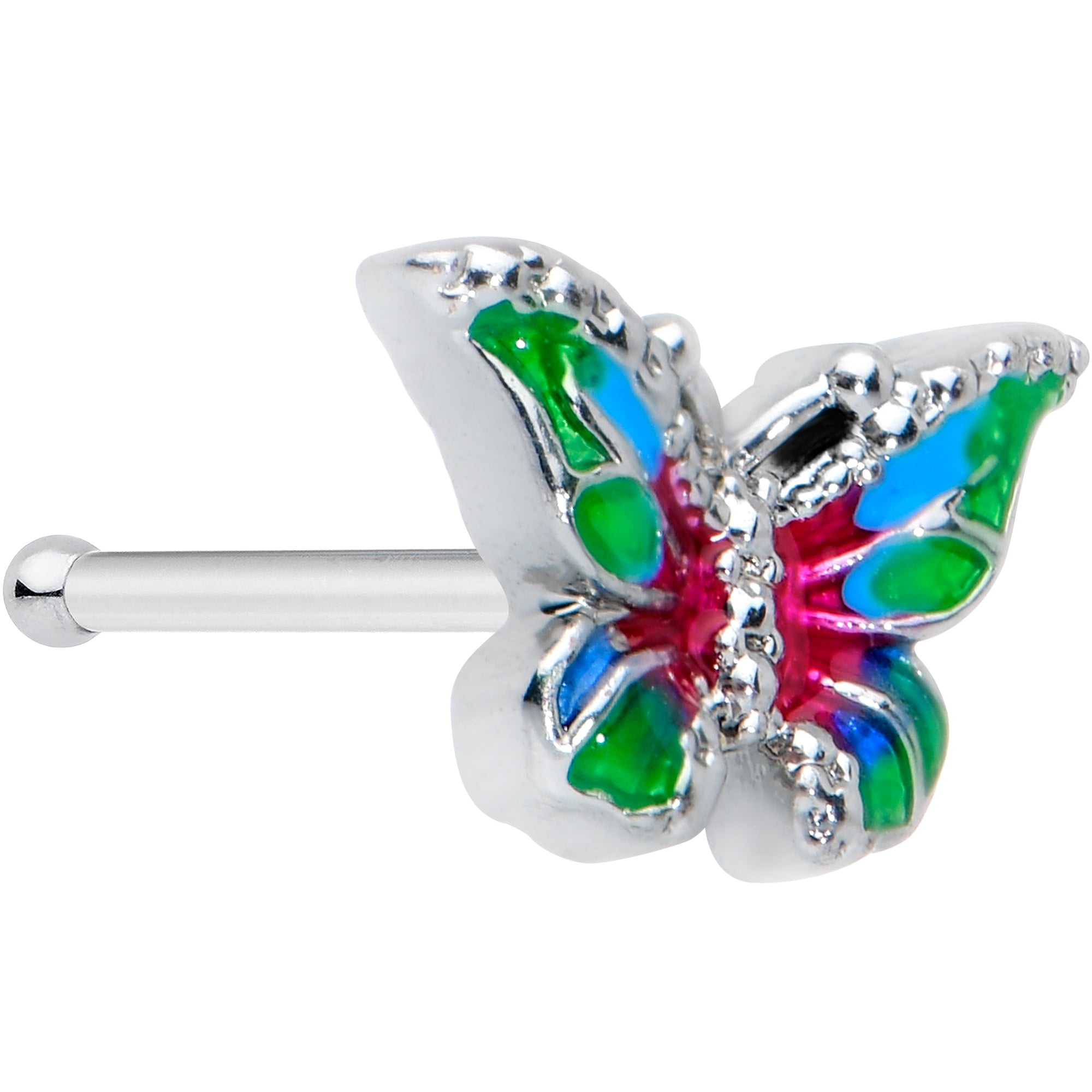 1pc CZ Paved Butterfly 20g Nose Ring Stud Bone 316L Surgical Steel 