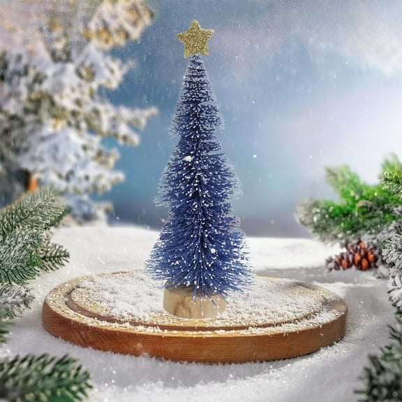 Flocked Christmas Tree Mini Christmas Tree with Star Plastic Winter Snow Ornaments Tabletop Trees for Holiday Party Room Decor Home Table Top Christmas Decoration Diorama Models 1 Pcs(Blue)