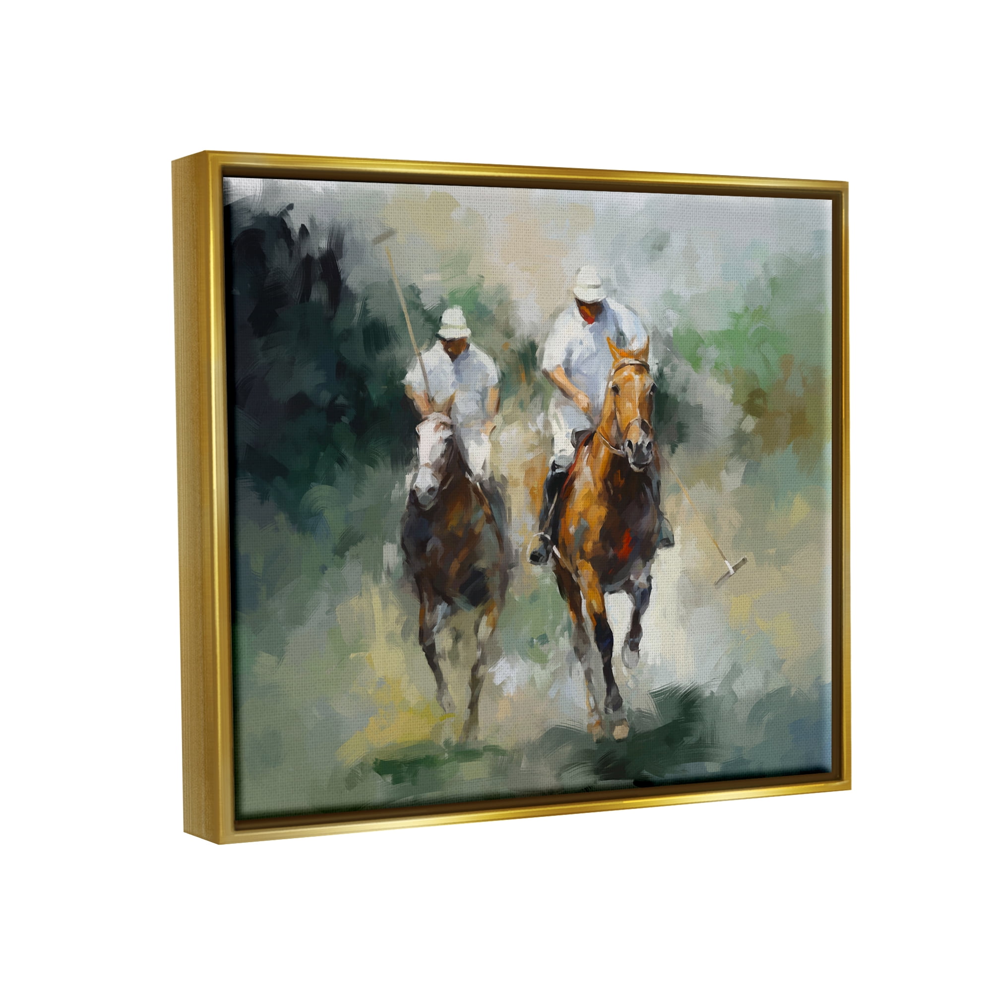Stupell Industries Polo Players on Horses Sports Painting Gold Floater Framed Art Print Wall Art, 21 x 17