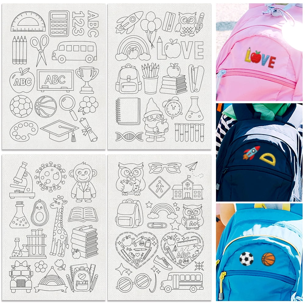 66Pcs School Water Soluble Hand Sewing Stabilizers 8.3"x11.7" Cute Embroidery Pattern Stabilizer 4 Sheets Stick and Stitch Embroidery Paper Sticker