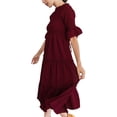 thumbnail image 3 of Txlixc, vestido Midi informal de verano para mujer, vestido fruncido de manga corta acampanado de Color sólido, vestido holgado de línea A a la moda Txlixc Moda, 3 of 7