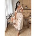 thumbnail image 3 of Random Floral Print Deep Shirred Waist Tie Plus Size Women Beach Maxi Dress, 3 of 8