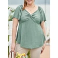 thumbnail image 5 of SHEWIN Women Dressy Tops Plus Size Tops Summer Short Sleeve Casual Light Weight Oversize Tunic Blouses Green 2X, 5 of 9