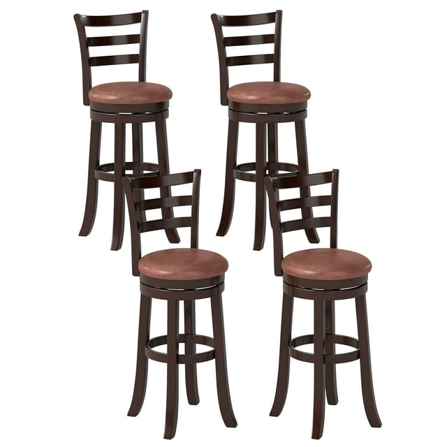 Costway 30" Bar Height Swivel Barstools Set of 4 with Back, Faux Leather Seat for Pub