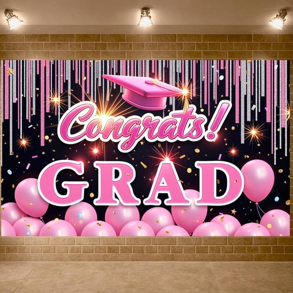 Graduation Cap Mastered it Banner Golden Text Academic Backdrop Sparkling Stars Dark Background Success Background for Graduation Party University Ceremony Master's Celebration