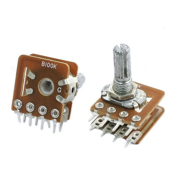 Unique Bargains 100KOhm 7mm Thread Knurled Shaft Dual Rotary Taper Potentiometer 2Pcs