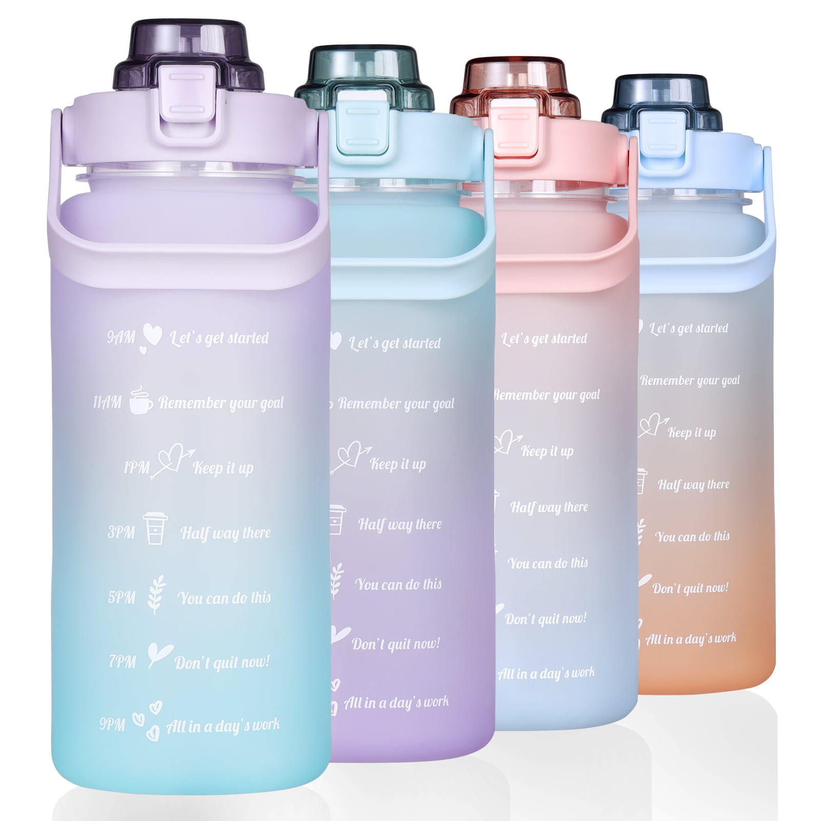 Motivational Gallon Water Bottle With Straw & Time Marker BPA Free 