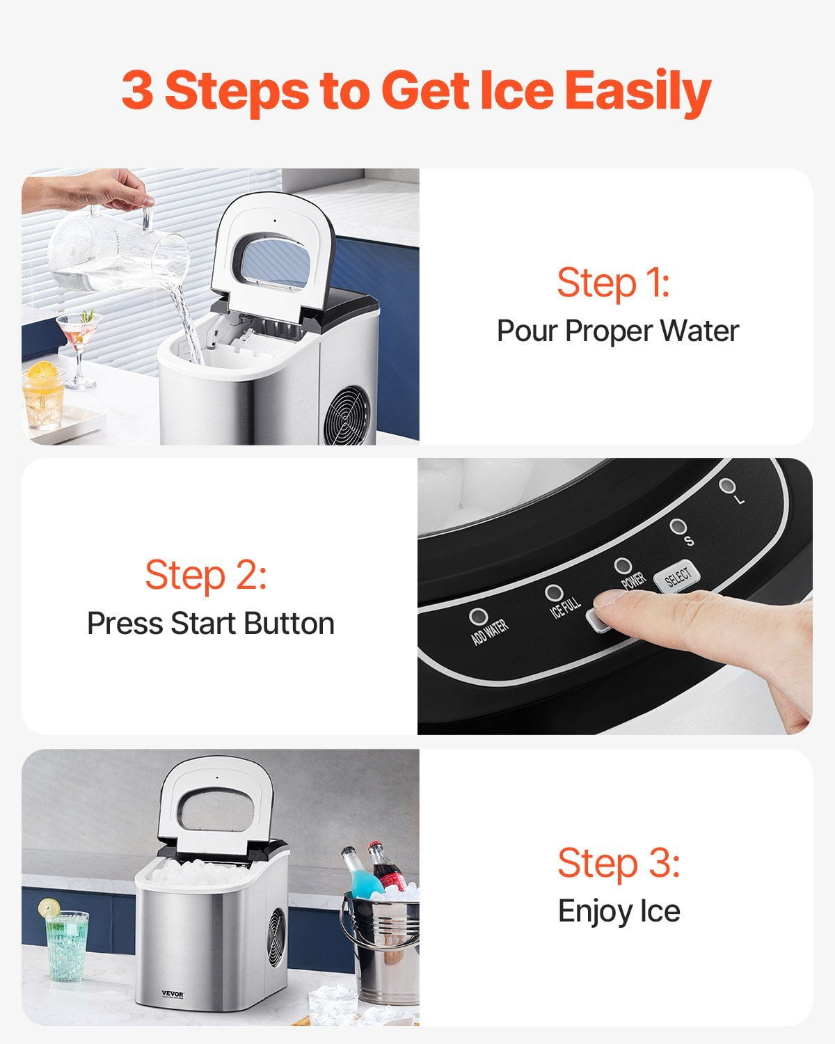 Portable Self Cleaning Countertop Ice Maker 33 Pounds in 24 Hours 9 Cubes in 6 Minutes with Ice Scoop Basket Bullet Shape Ice for Home Kitchen Office Bar Party