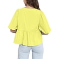 thumbnail image 3 of LANGWYQU Half Sleeve Women Puff Sleeve Pure Color Tie Front Blouse Shirt, 3 of 4