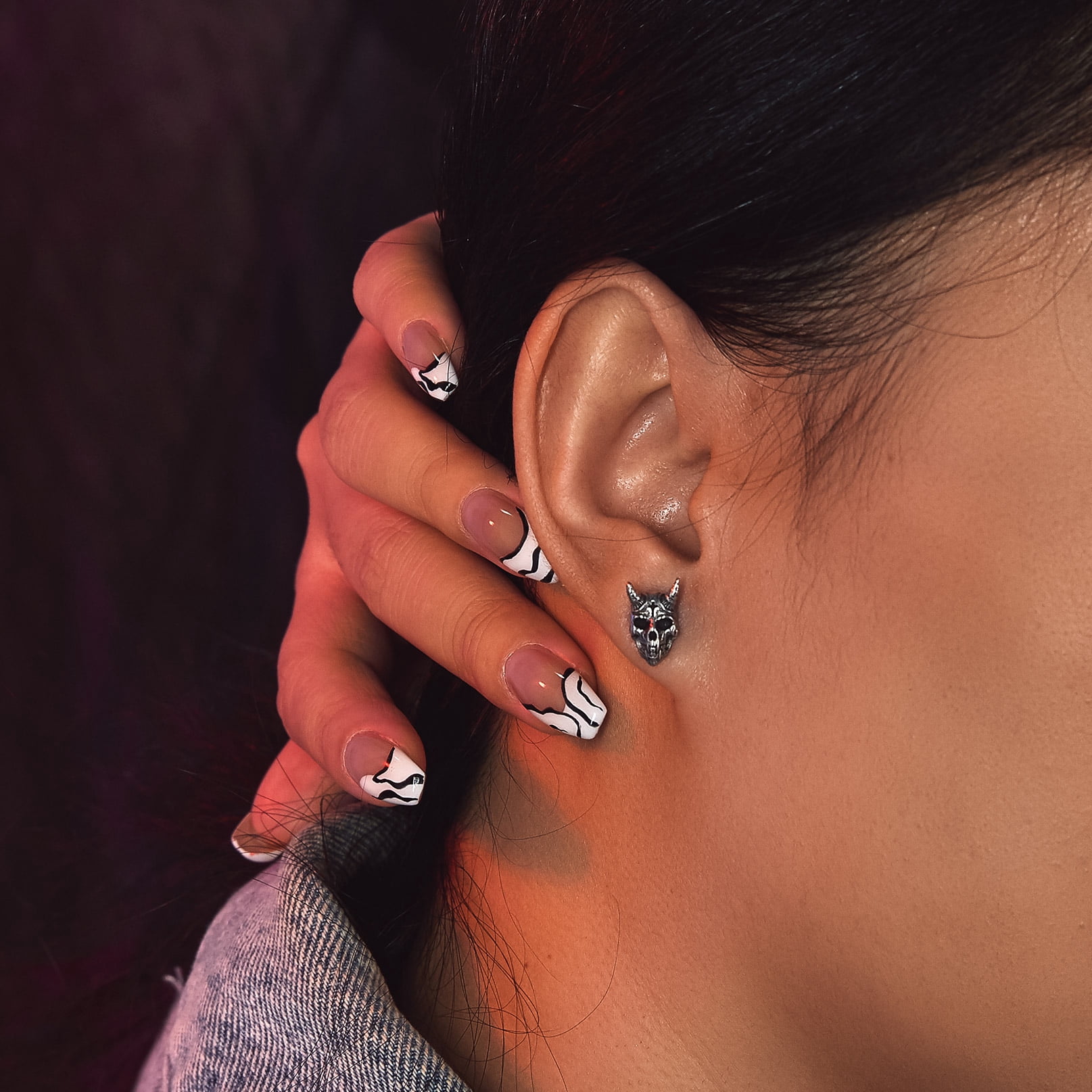 Bandmax Black Stainless Steel Skull Stud Earrings for Men Wowen Devil Skeleton Horns Earrings with Cross Symbol for Biker