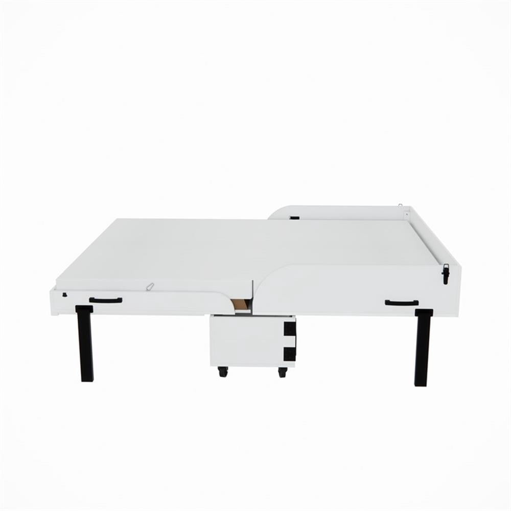 RoomAndLoft Queen Size Mobile Murphy Cabinet Bed in White Solid Wood