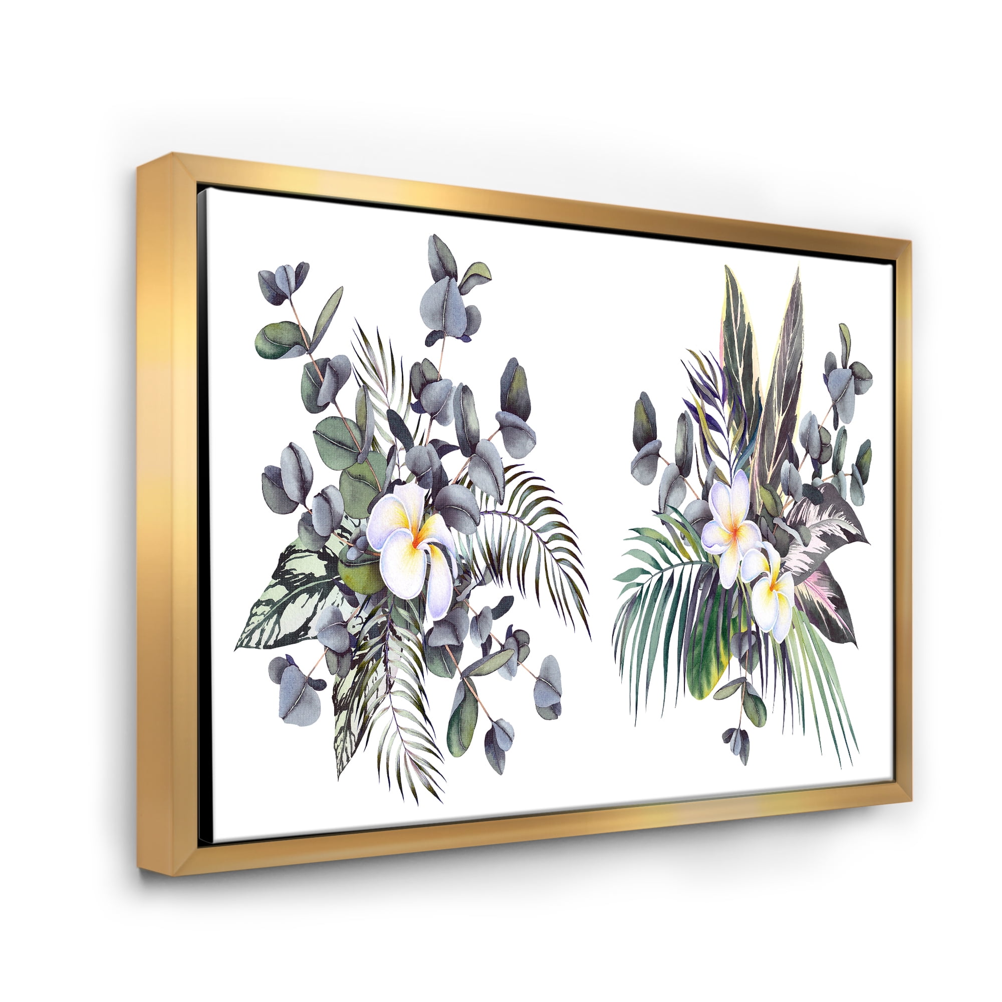 Designart 'Plumeria Frangipani Flowers With Tropical Bouquets' Traditional Framed Canvas Wall Art Print