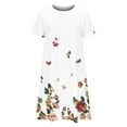 thumbnail image 5 of HOMBOM Summer Dresses for Women Crew Neck Short Sleeve Mid-Length White A-Line Pocket 2024 Vacation Casual Ethnic Floral Dress L, 5 of 5