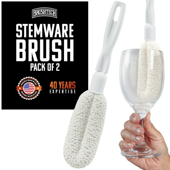 Brushtech Crystal Stemware Washing Brush, Pack of 2 - Tapered Foam Brushes for Narrow Flutes, Scratch-Free Cleaning for Delicate Glassware - Non-Absorbent Bristles & Comfortable Handle