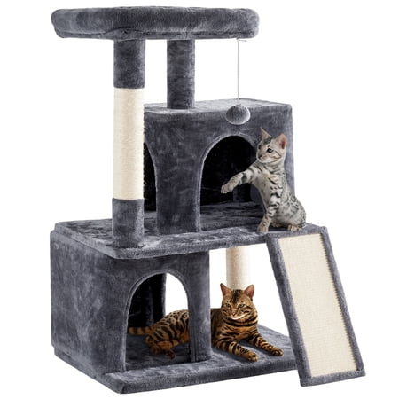Easyfashion Plush Cat Tree with Scratching Posts for Small and Medium Cats  Dark Gray