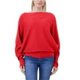 thumbnail image 2 of Baberdicy Sweaters for Women, Women's Knitwear a Collar Batwing Sweater Pullover Loose Threaded Tops Womens Sweaters Red, 2 of 8