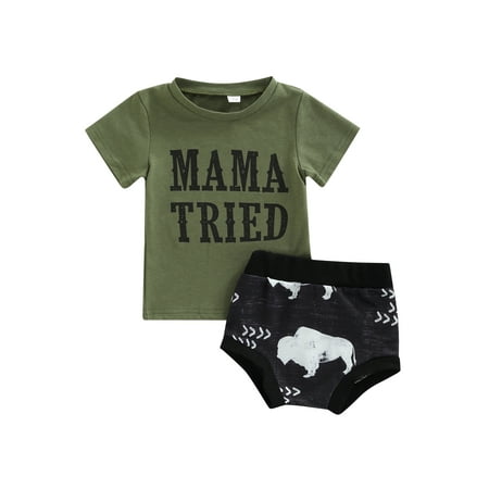 

IZhansean Infant Baby Boys Summer 2Pcs Clothes Letter Short Sleeve T-shirt + Animal Print Shorts Sets Green 6-12 Months