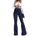 thumbnail image 2 of Womens Denim Pants High Waist Boot Cut Trousers Skinny Bell Bottom Mom Jeans Blue XXL, 2 of 8