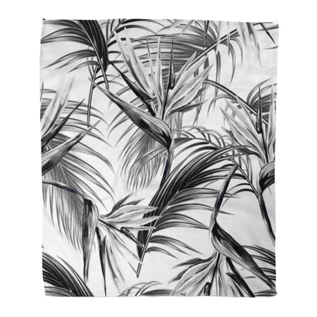 SIDONKU Throw Blanket Warm Cozy Print Flannel Floral Pattern Tropical Flowers Leaves Bird of Paradise Jungle Exotic Botanical Comfortable Soft for Bed Sofa and Couch 58x80 Inches