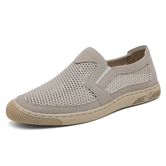Men's Beige Breathable Mesh Slip-On Loafers, Lightweight Casual Summer Shoes