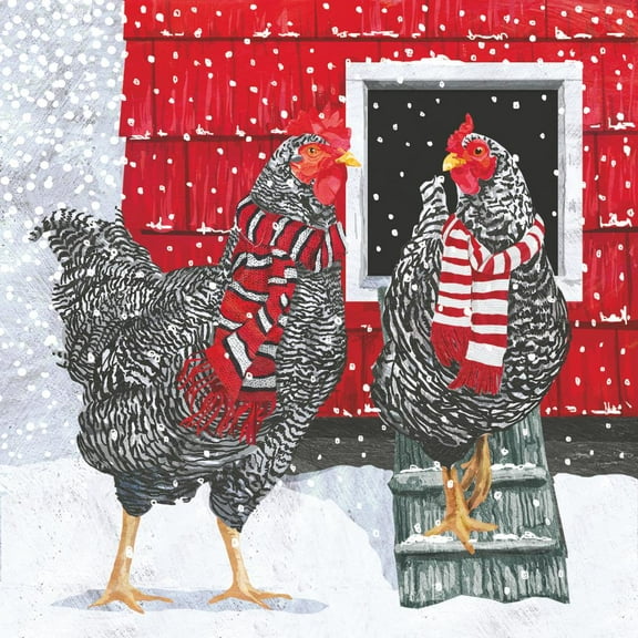 Winter Holiday Hens 3-Ply Paper Cocktail Beverage Napkins, 20 count, 5" x 5"