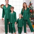 thumbnail image 4 of HNMKIU Family Christmas Pajamas Long Sleeve Silk Like Satin Sleepwear Pure Color Two Piece Pajama Set for Dad Green，Dad_XXXL, 4 of 5