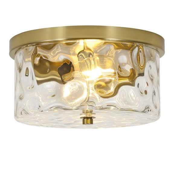Gold Vintage Ceiling Light Fixture Semi Flush Mount with Bubble Glass Shade 2-Light Farmhouse Ceiling Light Ceiling Lamp for Living Room Bedroom Foyer Hallway 11.8"
