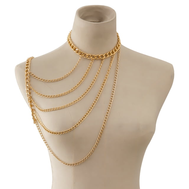 Collar de cadena para colgar en el cuello, estilo europeo y americano, con borlas geométricas sexys en forma de U, cadena para el cuerpo de un solo hombro para mujer