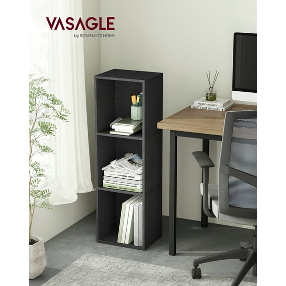 3-Tier Cube Bookcase, Open Shelf Organizer for Living Room/Office, Space-Saving Corner Design, Easy Assembly, Black