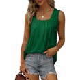 thumbnail image 2 of Hanerdun Women Pleated Tank Top Female Square Neck Sleeveless Tops Green L, 2 of 5