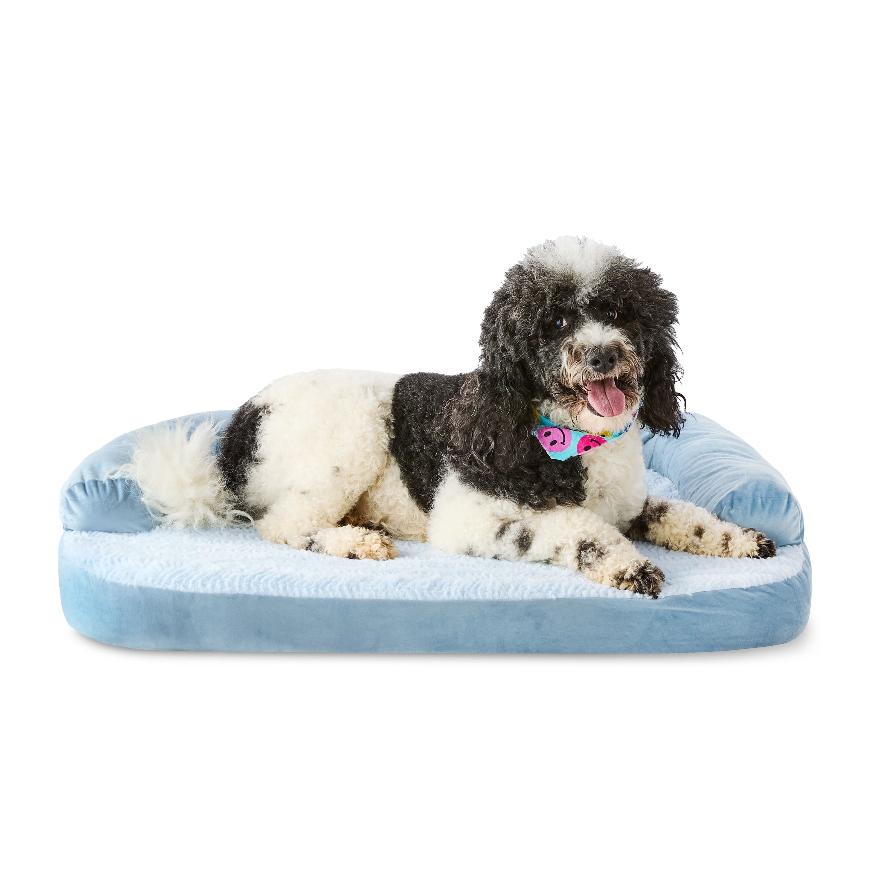 Vibrant Life Large Round Corner Sofa Style Dog Bed, Blue, 32" x 42"