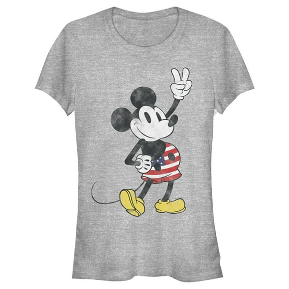 Junior's Mickey & Friends Retro American Peace Sign Graphic Tee Athletic Heather Large