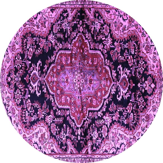 Ahgly Company Indoor Round Medallion Purple Traditional Area Rugs, 3' Round