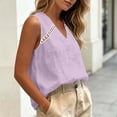 thumbnail image 3 of LEAVINGSUO Tank Tops for Women Solid Color V-Neck Sports Sleeveless Blouse Loose-fitting Openwork Lace Tops Purple XL, 3 of 5