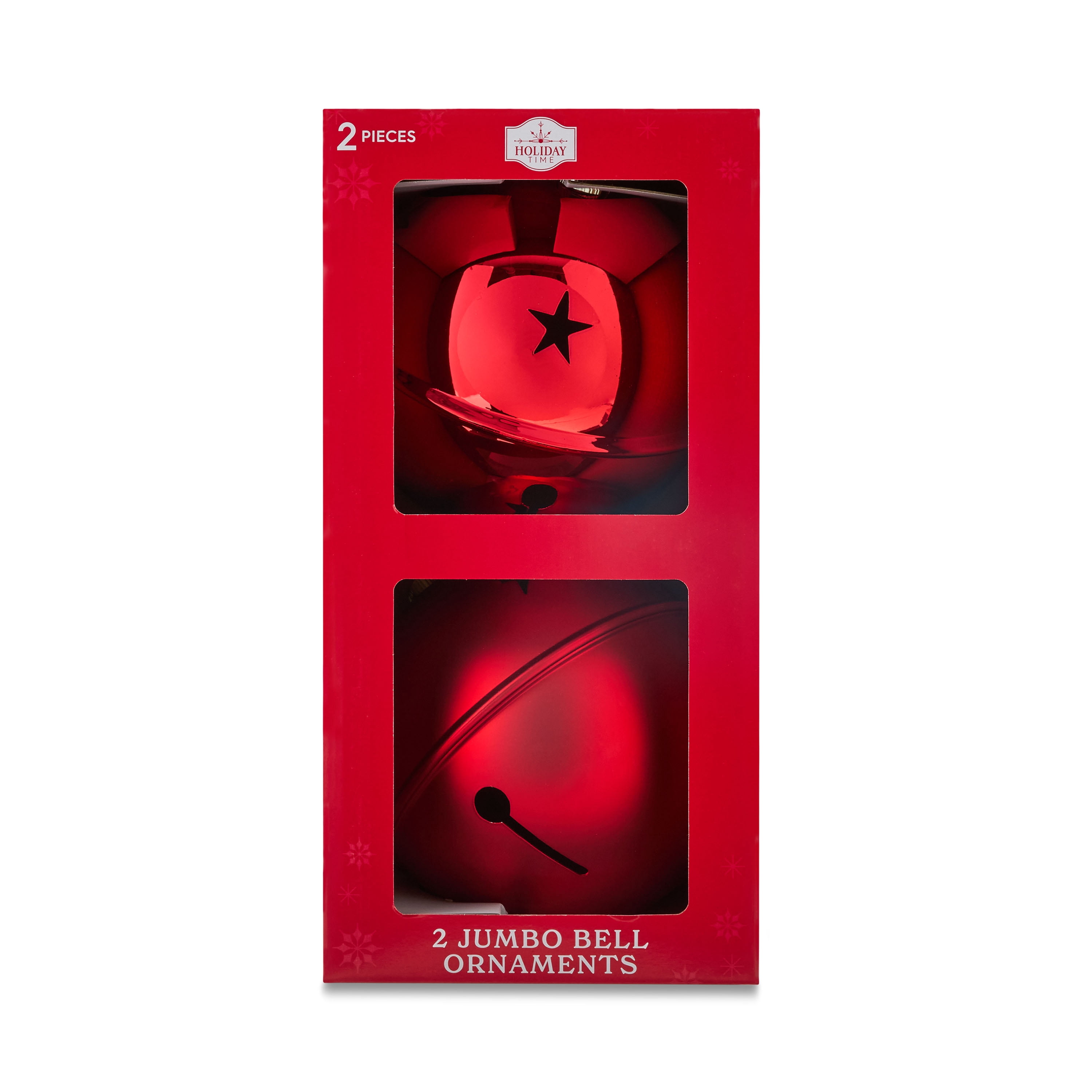 Red Jumbo Bell Shatterproof Christmas Ornaments, 7.87", 2 Count, by Holiday Time