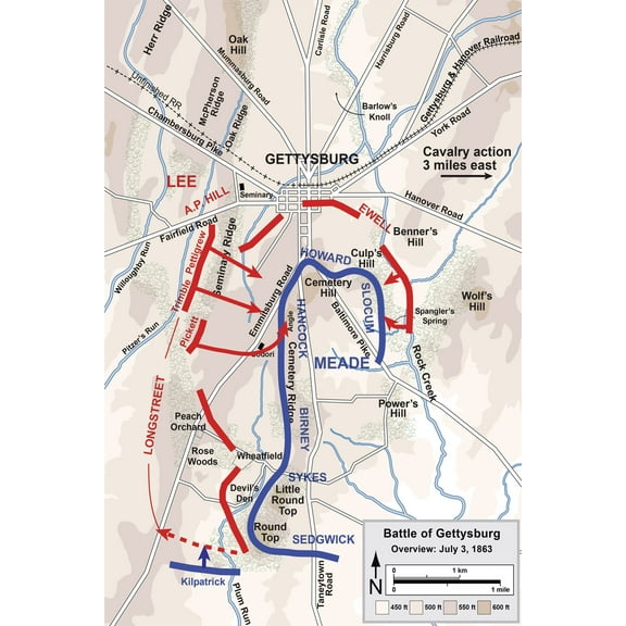 History Galore Map of the Third Day of the Battle of Gettysburg July 3 1863 24" x 36" Poster