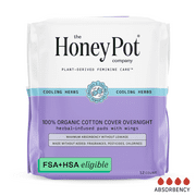 Honey Pot 100% Organic Cotton Cover Cooling Herbal Infusion Overnight Pads, 12 Count