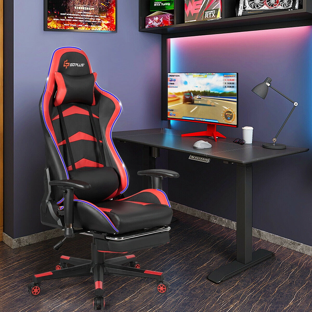 massage led gaming chair with lumbar support & footrest