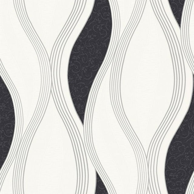Direct Wallpapers - Papel Tapiz Texturizado Diseño Ondas (Negro, Blanco, Plateado)