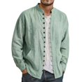 thumbnail image 5 of XuJwPNcy Men Long Sleeve Linen Shirts Casual Mock Neck Button down Tops Fall Beach Vacation Shirts(Green,X-Large), 5 of 7