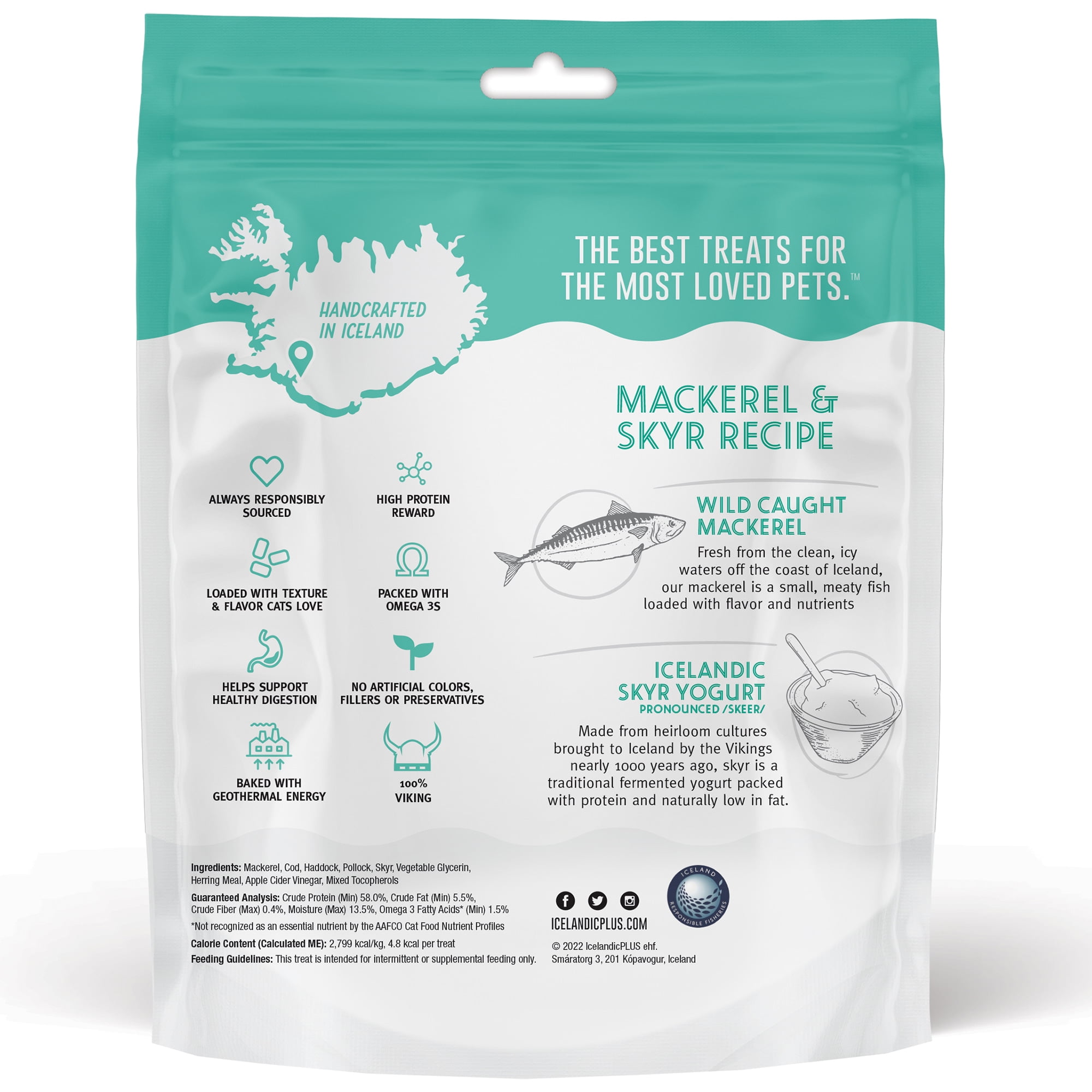 Icelandic+ Soft Chew Nibblets Mackerel & Skyr Cat Treat 2.25-oz Bag