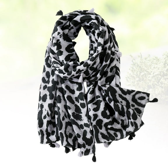 Topbathy Women Leopard Print Scarf Grey Cotton 1Pcs
