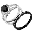 thumbnail image 3 of His Hers Ring Set Womens Black Pear Cut CZ Two Tone Black Wedding Ring Set Mens Spinning Band- Size W10M10, 3 of 4